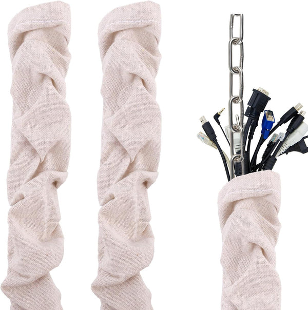 Fukaisu Fabric Cord Cover, 180x14cm/70.9x5.5in Linen Cable Sleeve for Chandelier Chain Lamp Wires