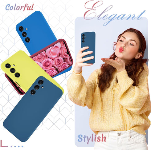 Samsung Galaxy A15 5G Case - Navy Blue Silicone Cover with Screen Protector, Soft Anti-Scratch Lining, Shockproof