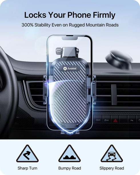 andobil Phone Mount for Car, Military-Grade Holder for Dashboard, Windshield, Vent, Fits iPhone 15 and Samsung S24