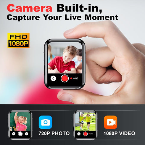 MP3 Player with 128GB TF Card, FHD 720P Digital Camera, Bluetooth 5.4 Lossless Sound Audio Player, 2" Touch Screen,
