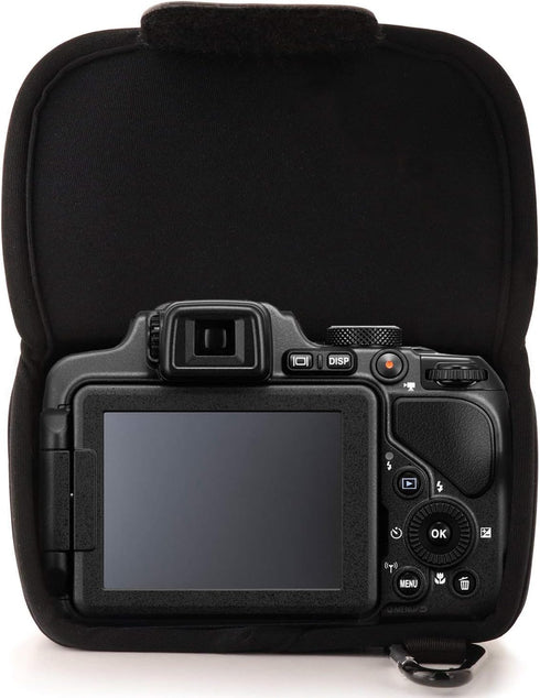 MegaGear "Ultra Light" Neoprene Camera Case Bag with Carabiner for Nikon COOLPIX P600, P610 (Black), PU Leather