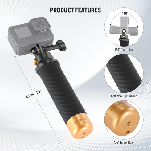 NEEWER Quick Release Floating Hand Grip for Action Camera, Underwater Handle Stick Mount with Detachable Adapter Wrist