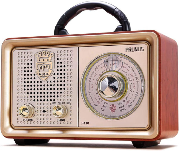 PRUNUS J-110 Retro Vintage Portable Radio AM FM, Battery Powered & Rechargeable, Shortwave Radio