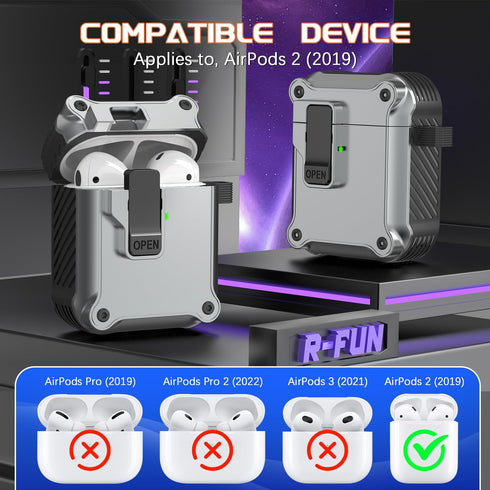 R-fun Compatible with AirPods 2nd Generation 2019, 1st Gen 2016 Charging Case Cover with Cleaner Kit & Keychain (Silver)