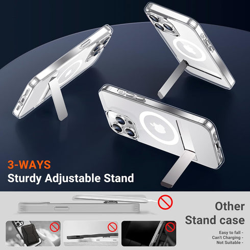 Temdan Clear Magnetic Case for iPhone 14 Pro 6.1" - Military Drop Protection, Shockproof, Built-in Kickstand, Not