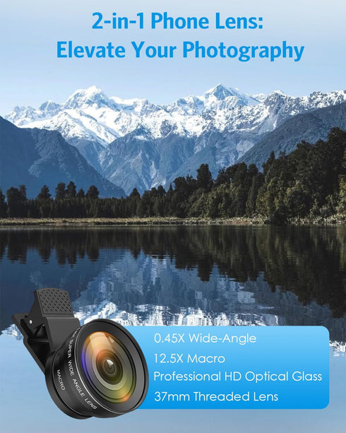 AMIR 2026 0.45X (140) 12.5X 2-in-1 15/14/13/12, Phone Camera Lens Kit, New Super Wide Angle Lens with Macro Lens