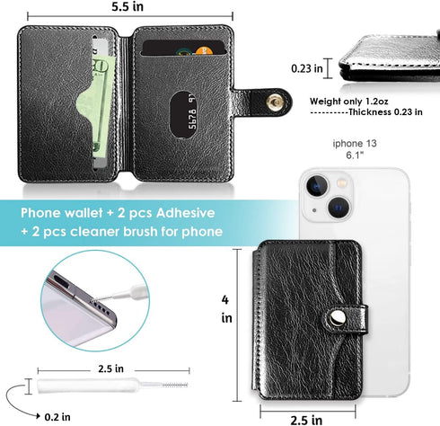 ?? Phone Wallet Stick On - Credit Card Holder for Cell Phone, Stick on for Back of Phone or Phone Case (Black)