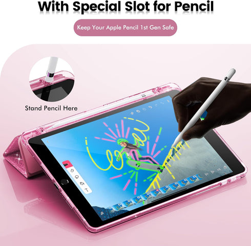 INFILAND 9th/8th/7th 2021/2020/2019 10.2 inch, 7/8/9 for iPad Generation Case Glitter Slim Protective Cover with Clear