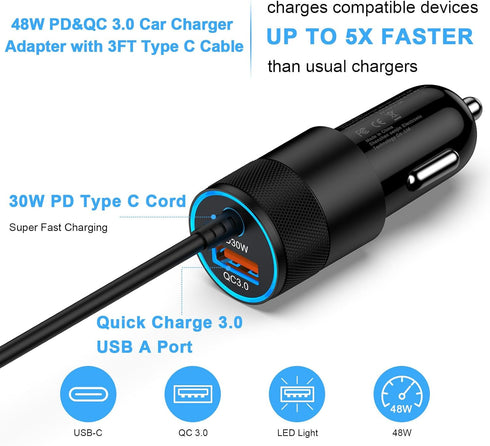 48W Pixel 9 Fast Car Charger Type C Plug Adapter for Google Pixel 9 Pro XL 8a 7 6, Samsung Galaxy S24Ultra A15 5G A35 Z