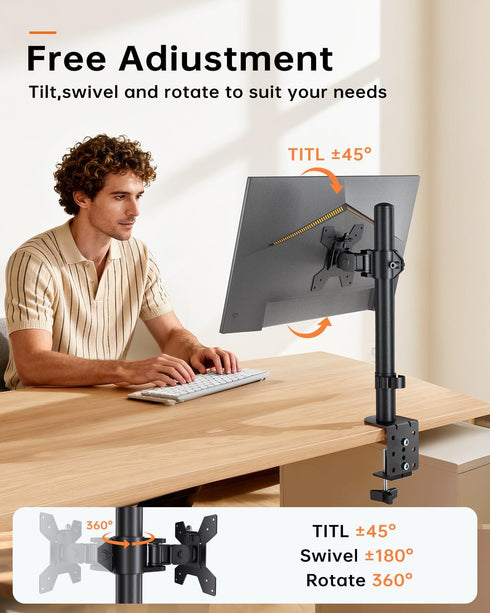 H&C(hcck&Cllassp) 13-27'' 31.5 Inch 17.6lbs 75x75-100x100mm Monitor Arm Desk Mount for Monitors, Single Extra Tall