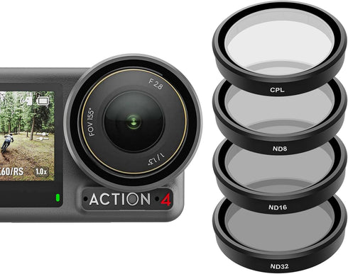 TELESIN Lens Filter Kit for DJI Osmo Action 3, 4Pack CPL Polarizing ND8 ND16 ND32 Neutral Density HD Lens Protector