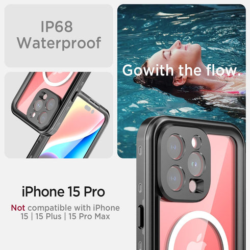 Miimall Compatible for iPhone 15 Pro Waterproof Case, iPhone 15 Pro Magsafe Case Built-in Screen Protector Mililtary Dropproof Dustproof Shockproof Rugged Waterproof Cover for iPhone 15 Pro - Gray