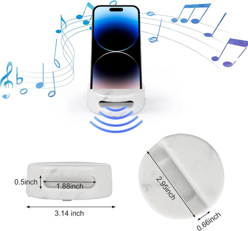 Elegant White Marble Phone Stand with Sound Amplification, Round Holder for Desk, Kitchen, Bathroom, and Bedside