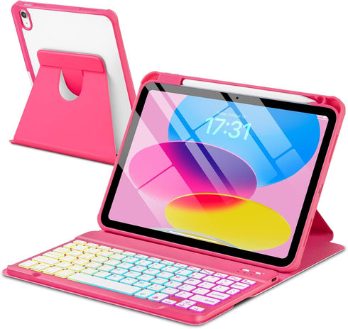 EAMPANG Case with Keyboard for iPad A16 11th 10th Generation 11/10.9 inch,Rainbow Backlit