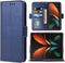 Samsung Galaxy Z Fold 2 5G 2020 Wallet Case, Blue, Leather Flip Card Holder, Wrist Strap Lanyard, Cell Accessories for