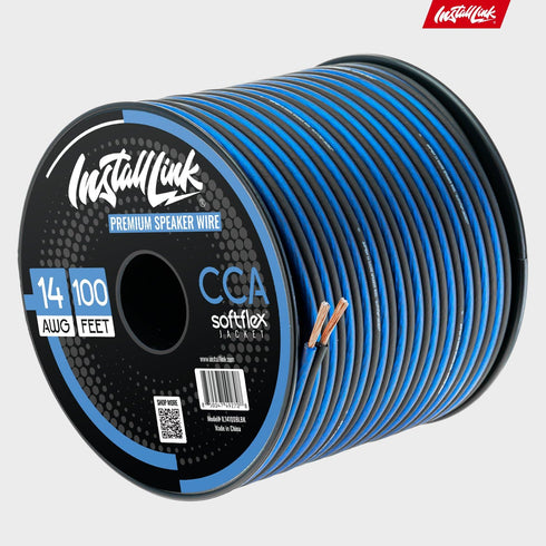Install Link 14 Gauge Speaker Wire for Car, Home or RV Audio Cable, 100ft, CCA, Blue/Black