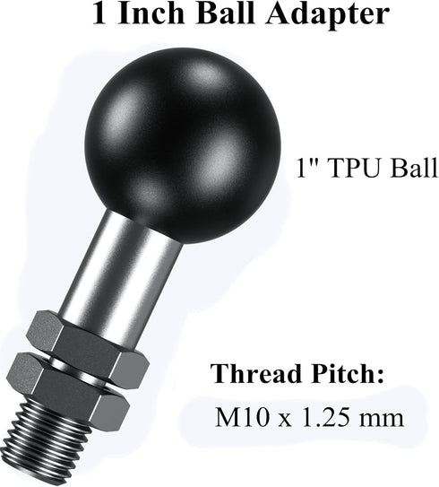 BRCOVAN 2 Pack, 1'' Ball Adapter with M10 x 1.25 x 15 Threaded Post Compatible with RAM Mounts B Size 1 Inch Ball Double Socket Arm