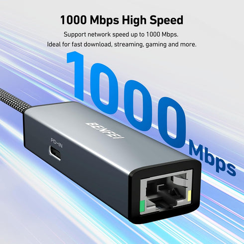 BENFEI USB-C to Ethernet Gigabit Adapter with 100W Power Delivery, Thunderbolt 3/4 to RJ45 Ethernet LAN Adapter for