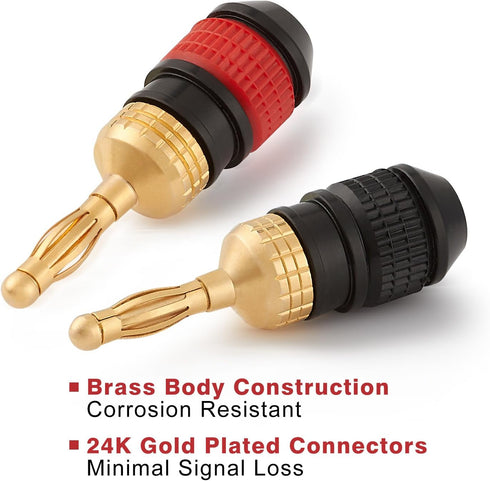 WGGE WG-008 24K Gold Safety Speaker Connector Banana Plugs for Speaker Wire, 12 Pairs