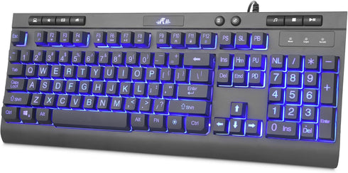 Rii RK900Pro Large Print Backlit Keyboard,Wired USB Full Size Computer Keyboard with Blue