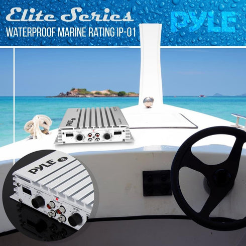 Pyle Hydra Marine Amplifier - Upgraded Elite Series 400 Watt 4 Channel Audio Amplifier, Waterproof, 12 volt, Dual