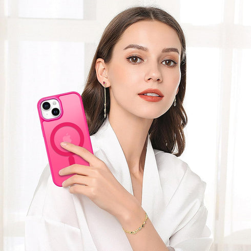BENTOBEN Hot Pink Case for iPhone 15, Translucent Matte Magnetic Cover Compatible with MagSafe