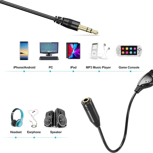PChero 2 Packs 3.5mm Headphone Extension Cable, 3.3FT Male to Female Stereo Audio Jack Extender with Volume Control