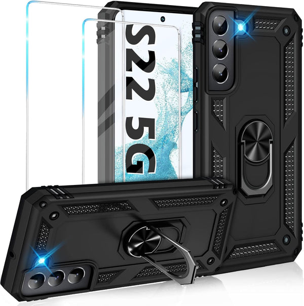 Vaki Samsung Galaxy S22 5G Case with Built-in Screen Protector, Military Grade Rugged Cover with Kickstand