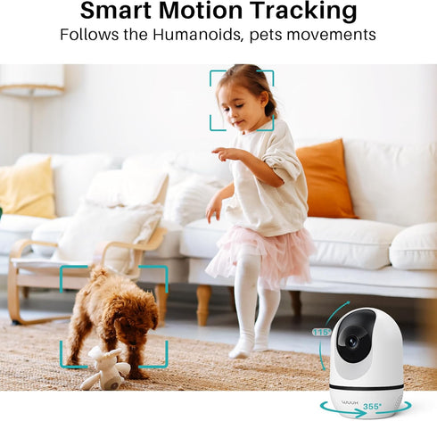 WUUK 4MP Indoor Security Camera, Pan Tilt Cam for Baby Monitor, Wi-Fi Home Security Pet Camera with Night Vision