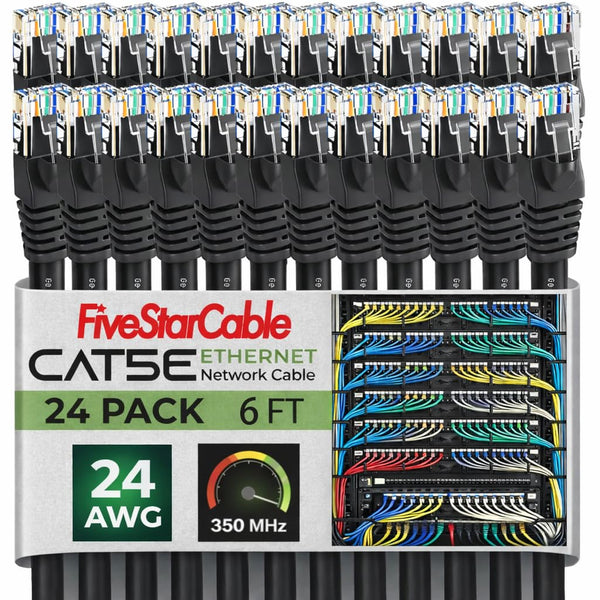 24 Pack Snagless Short Cat 5e Ethernet Cable - 6 Ft, High-Speed