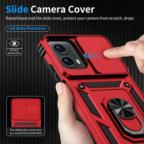 Motorola Moto G 5G 2024 Case (Red) - Military Grade 16ft Drop Tested with HD Screen Protector & Slide Camera Cover
