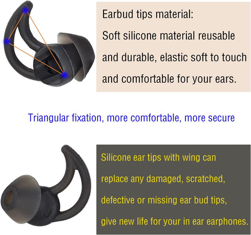 Silicone Earbud Tips for Bose QC20, QC20i, SoundSport, SIE2i, IE2, IE3 - 3 Pairs of Replacement Covers