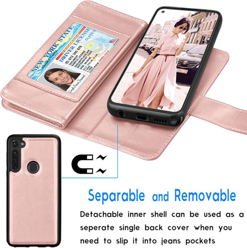 Tekcoo Wallet Case for Moto G Stylus 2020 - PU Leather ID Cash Credit Card Slots Holder, Rose Gold