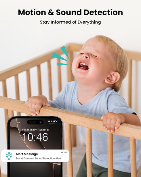 3K 360PTZ Tracking,2.4/5GHz Detection,2-Way Indoor Security Camera Home Baby/Pet Monitor, Auto WiFi, AI Motion & Sound