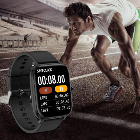 Smart Watch for Men Women, 1.69 inch Full Touch Screen, IP68 Waterproof Bluetooth Fitness Tracker (Black)