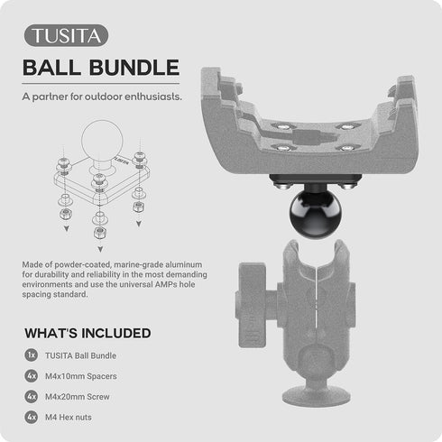 TUSITA Metal Rectangular AMPS Connection Plate with B Size 1" Ball Black