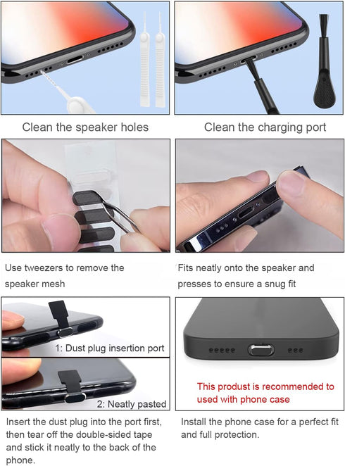 USB C Dust Plug for Phones with USB Type C Charging Port, Anti Dust Cover Cap Kit with Speaker Mesh and Mounting