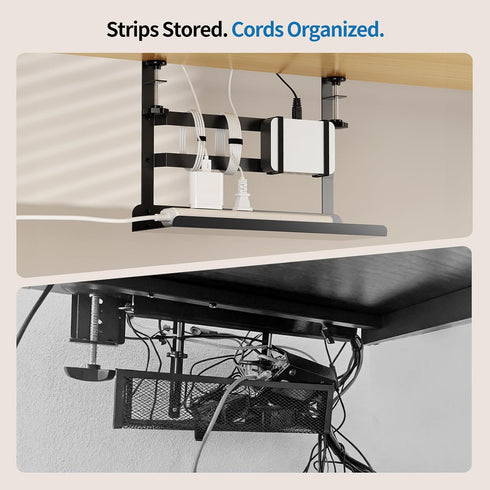 Yecaye Under Desk Cable Management Tray, No Drill Clamp Mount Metal Cable Management Tray with Desk Protection Pads