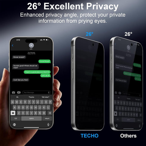 Privacy Screen Protector for iPhone 15 Pro Max Tempered Glass Film, Full Coverage Edge to Edge, Anti Spy Private, 9H Hardness, 2 Pack, 6.7 Inch