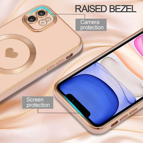 UEEBAI 11 6.1 inch, Magnetic Case for iPhone Cute Plating Love Hearts Pattern Case Compatible with MagSafe Charger Soft