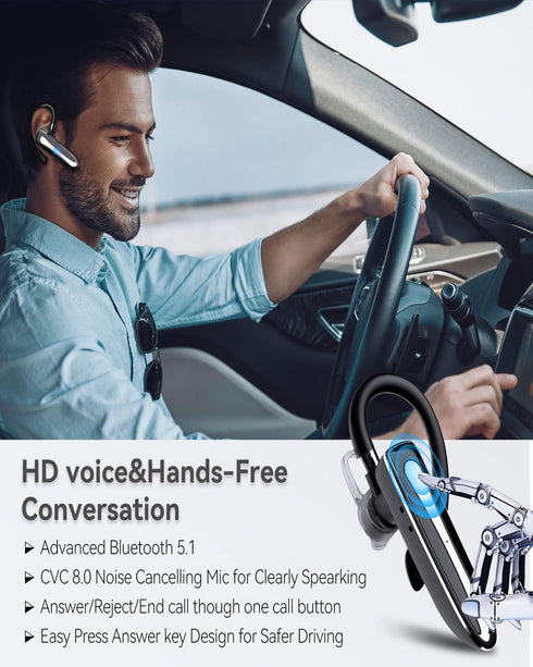 Bluetooth Headset, Wireless Earpiece with Bluetooth 5.0, Hands-Free Earphones, 8 Hrs Playtime, Compatible with iPhone
