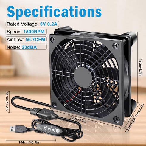 120mm 5V USB Quiet Computer Cooling Fan with Multi-Speed Controller for Router WiFi Modem Xbox TV Box DVR PlayStation