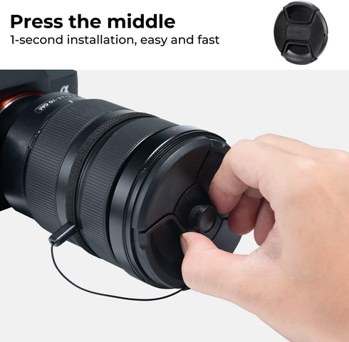 K&F Concept 37mm 9-in-1 Center Pinch Lens Cap + Anti-Loss Keeper Leash + Microfiber Cleaning Cloth Kit