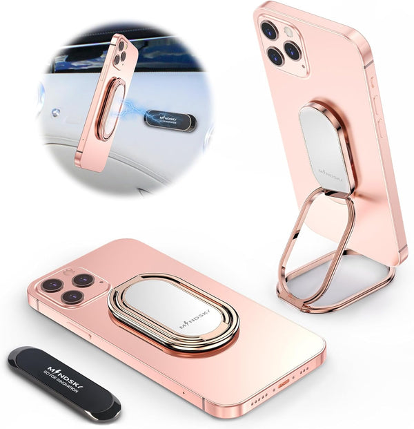 Mindsky Phone Ring Holder, 360° Rotation Retractable Kickstand for iPhone iPad Smartphones with Magnetic Car Mount