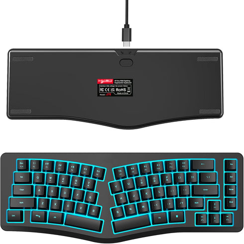 HXMJ Cable,69 -Wired Ergonomic Gaming Keyboard,Mechanical Feel,Detachable USB Keys,RGB Backlit-Black