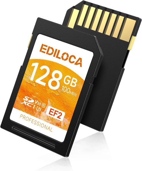 EF2_128GB UHS-I SD Card, Fast Storage with Read Speed 100MB/s, Write Speed 90MB/s, C10, U3