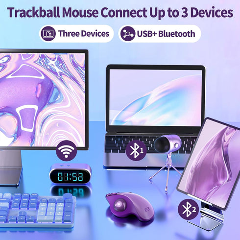 seenda Wireless Trackball Mouse, Ergonomic Bluetooth Mouse, Rechargeable Multi Devices Connection for
