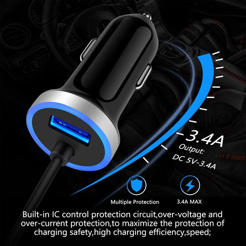 Fast Car Charger Type C Car Plug, Android Phone USB C Car Charger Cigarette Lighter Adapter with Fast Charging Coiled