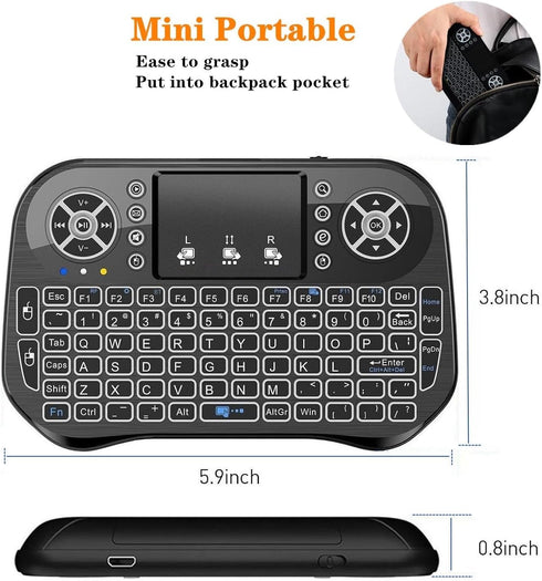 Mini Keyboard with Bluetooth & 2.4G, Touchpad, Backlit for Android TV Box/PC/FireStick/Laptop (i-10 Black)
