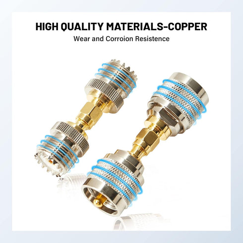 Anina 4pc SMA - UHF FR Coaxial Connector Kit, SMA to PL259 UHF VHF Crimp Coax Adapter for CB Radio